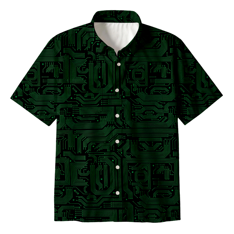 Tokyocanvas Green Computer Circuits Button Up Pocket Shirt