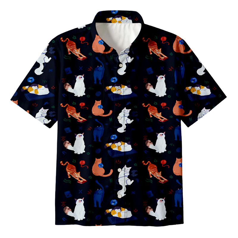 Tokyocanvas Cats Dark Button Up Pocket Shirt