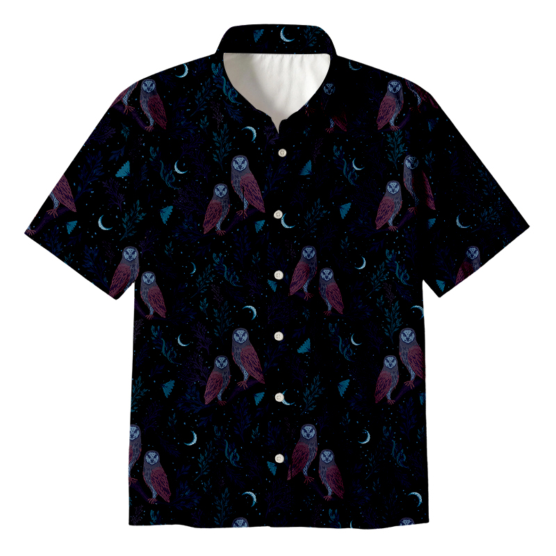 Tokyocanvas Episodic Owl Floral Button Up Pocket Shirt