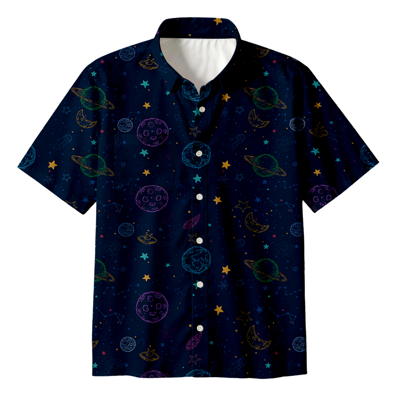 Tokyocanvas Space Doodles Button Up Pocket Shirt