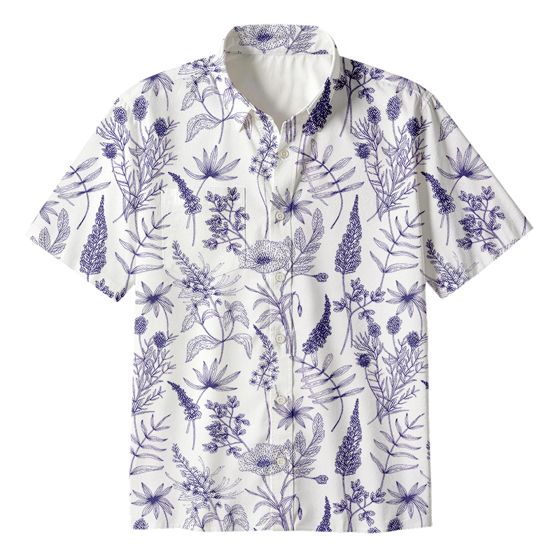 Tokyocanvas Simple Botany Flowers Button Up Pocket Shirt