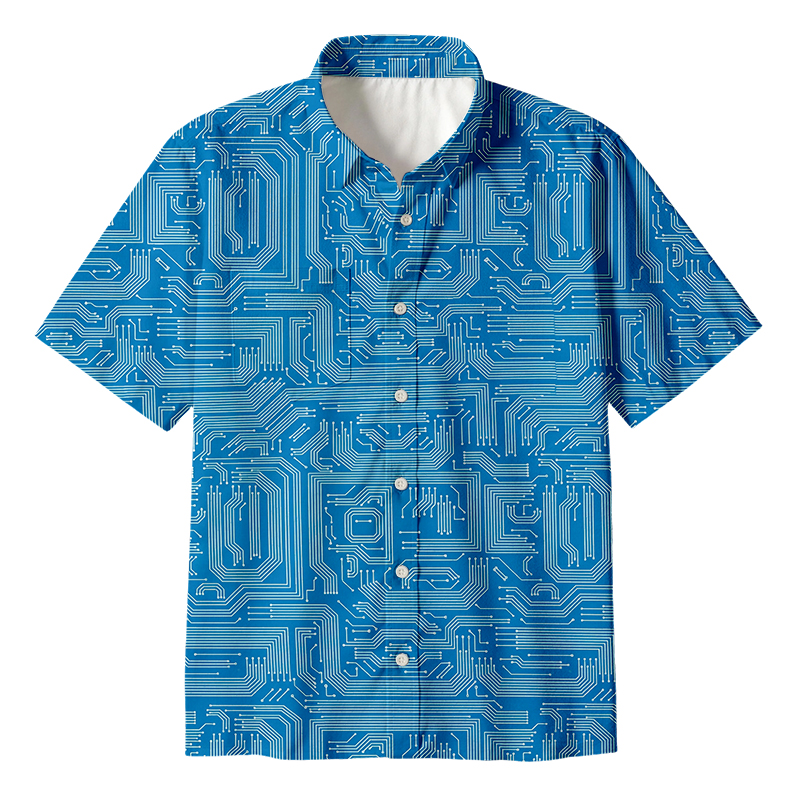 Tokyocanvas Blue Computer Circuit Button Up Pocket Shirt