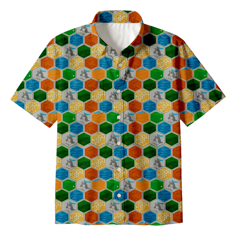 Tokyocanvas Hexagon Tile Board Game Button Up Pocket Shirt