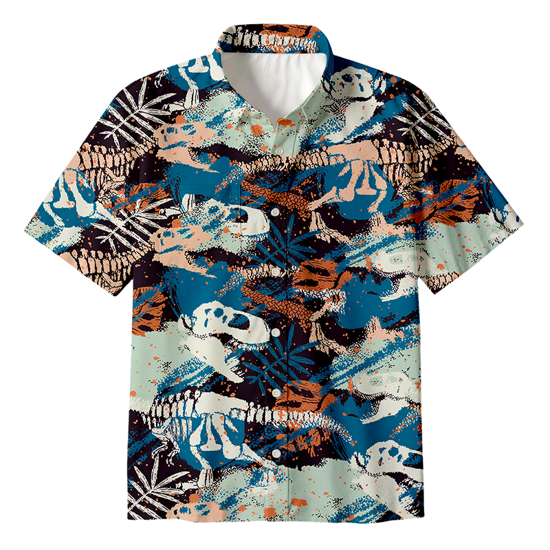Tokyocanvas Footprints Green Dinosaur Button Up Pocket Shirt