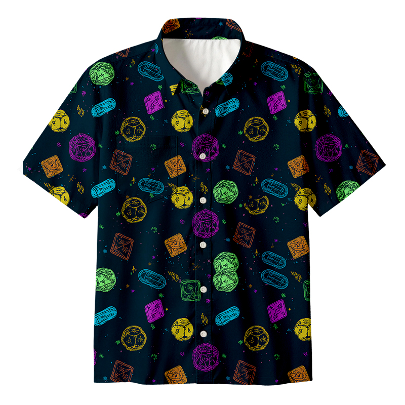 Tokyocanvas Colorful DND Dice RPG Button Up Pocket Shirt
