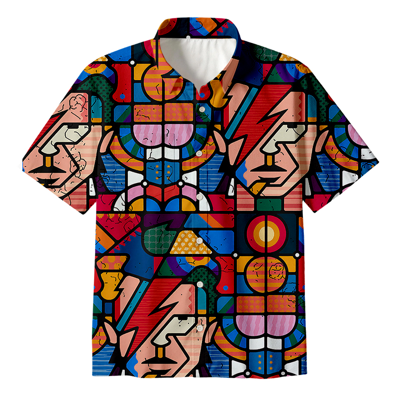 Tokyocanvas David Colorful Geometry Modern Art Button Up Pocket Shirt