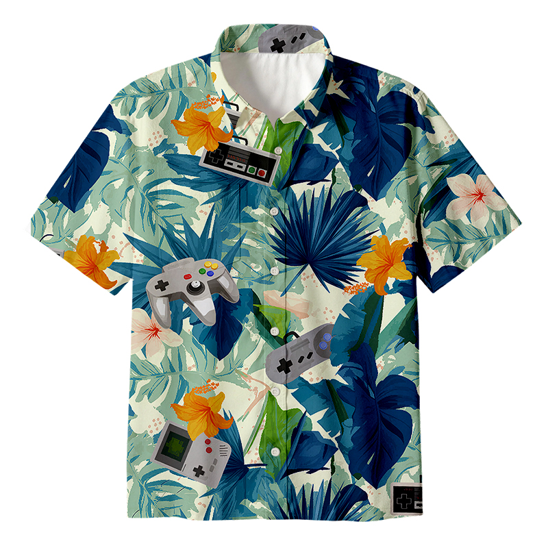Tokyocanvas Hawaiian Tropicals & Retro Gamers Button Up Pocket Shirt