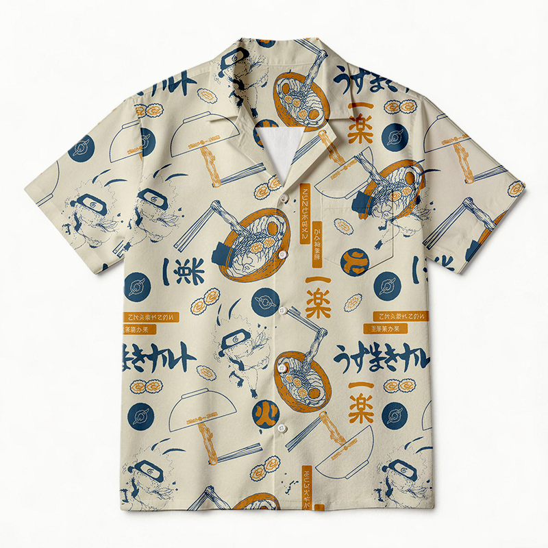 Tokyocanvas White Seafood Ramen Hawaiian Shirt