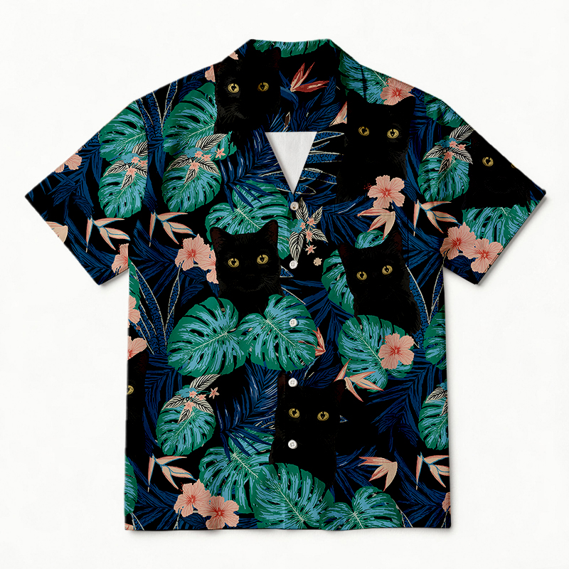 Tokyocanvas Tropical Black Cat Hawaiian Shirt