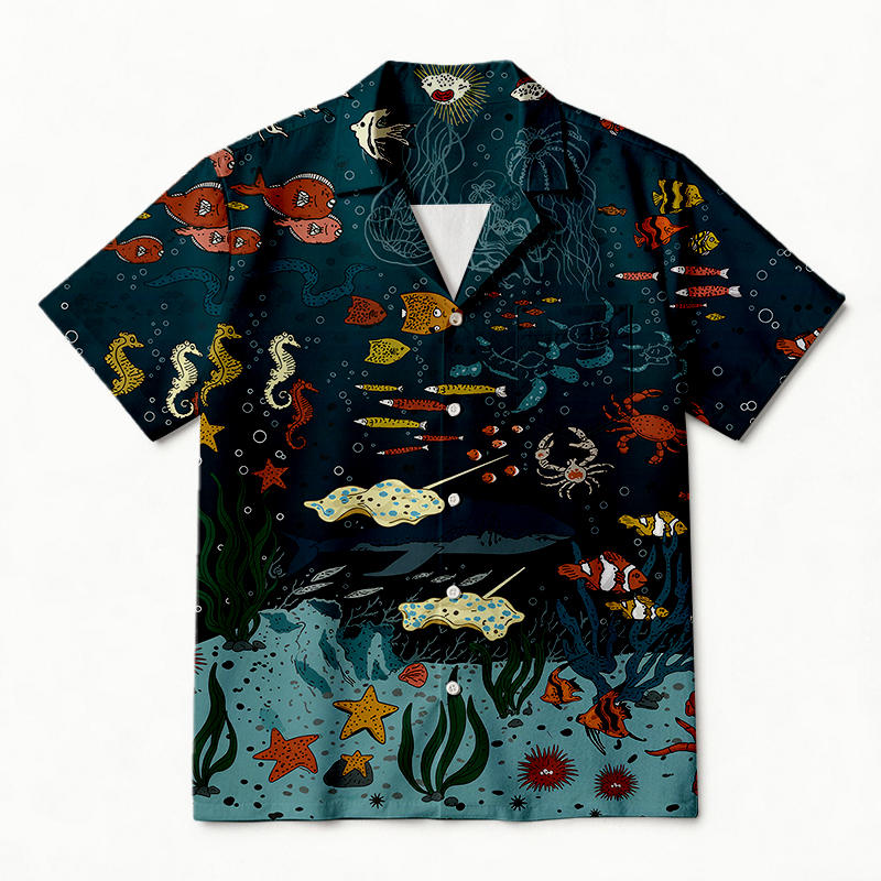 Tokyocanvas Blue Ocean Hawaiian Shirt