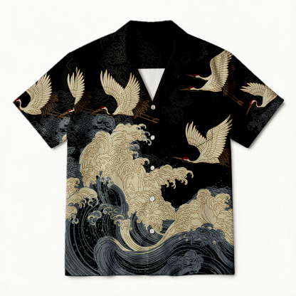 Tokyocanvas Crane Waves Elegance Hawaiian Shirt