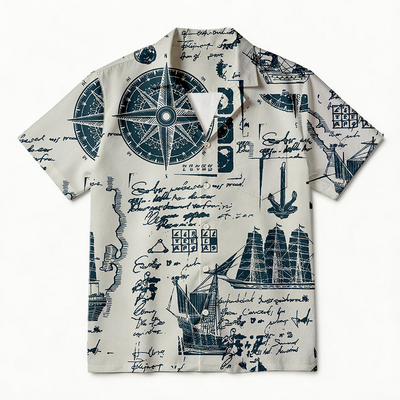 Tokyocanvas Nautical Explorer Map Hawaiian Shirt