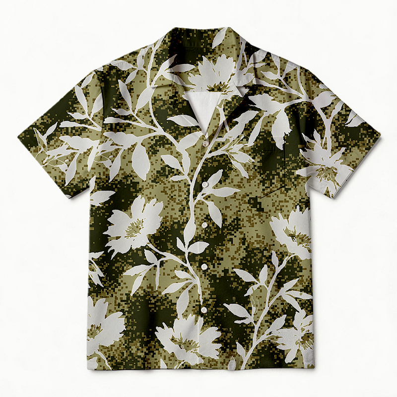 Tokyocanvas Olive Floral Breeze Hawaiian Shirt