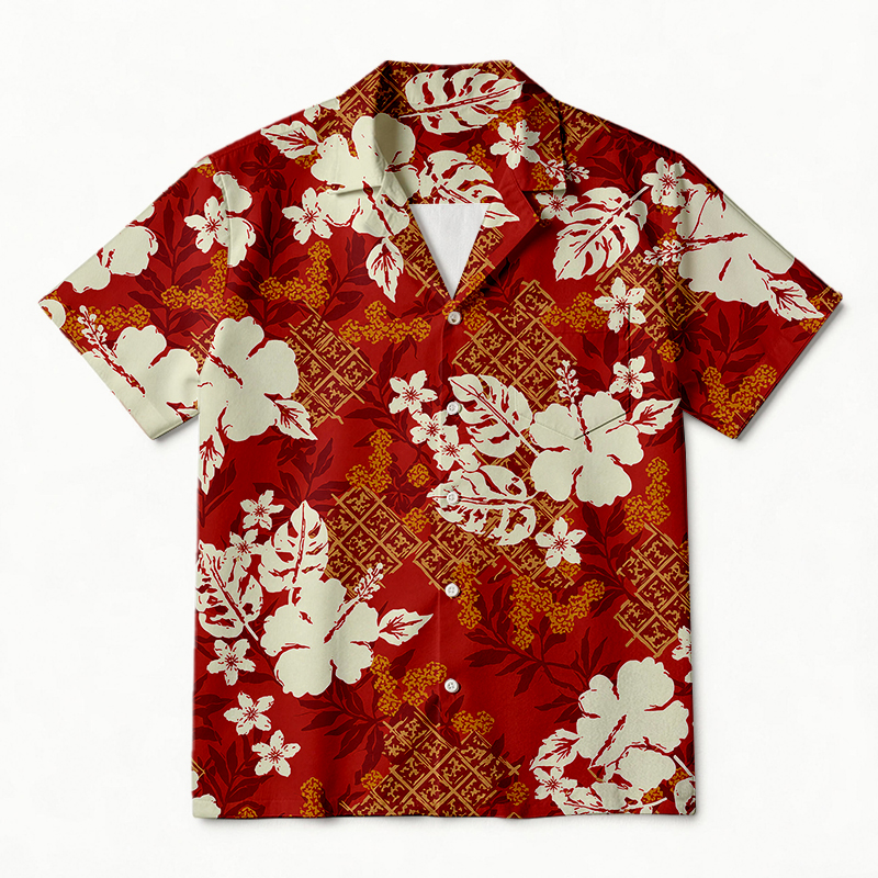 Tokyocanvas Red Batik Hibiscus Hawaiian Shirt