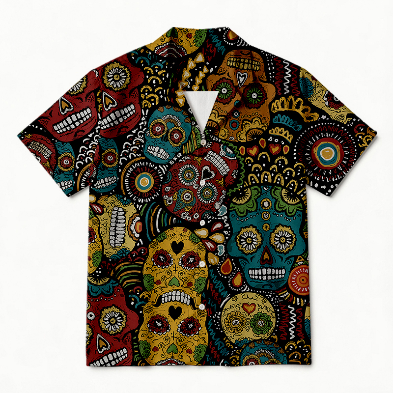 Tokyocanvas Sugar Skull Fiesta Hawaiian Shirt