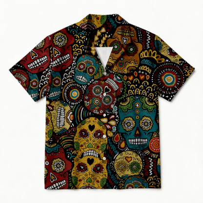 Tokyocanvas Sugar Skull Fiesta Hawaiian Shirt