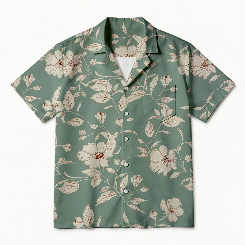 Tokyocanvas Sage Floral Whisper Hawaiian Shirt
