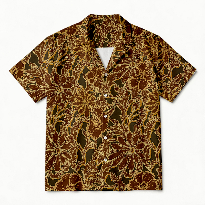Tokyocanvas Batik Golden Bloom Hawaiian Shirt