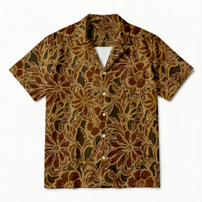 Tokyocanvas Batik Golden Bloom Hawaiian Shirt