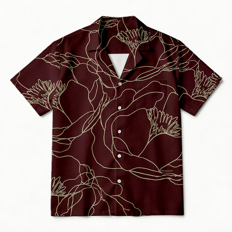 Tokyocanvas Burgundy Line Bloom Hawaiian Shirt