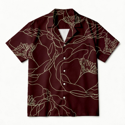 Tokyocanvas Burgundy Line Bloom Hawaiian Shirt