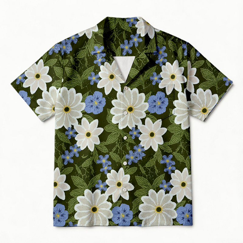 Tokyocanvas Olive Floral Hawaiian Shirt