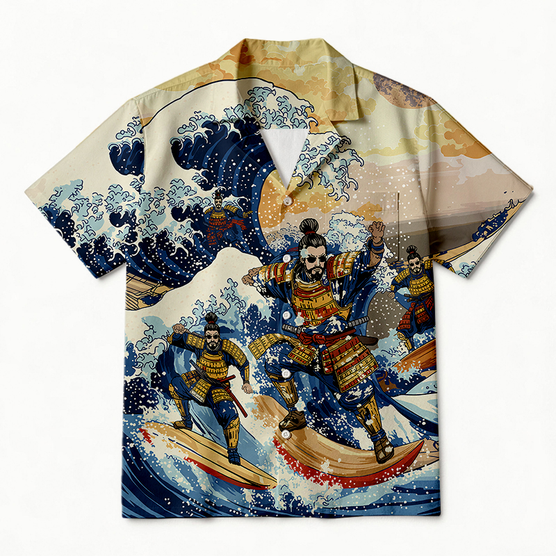 Tokyocanvas Japanese Samurai Surfing Aloha Hawaiian Shirt