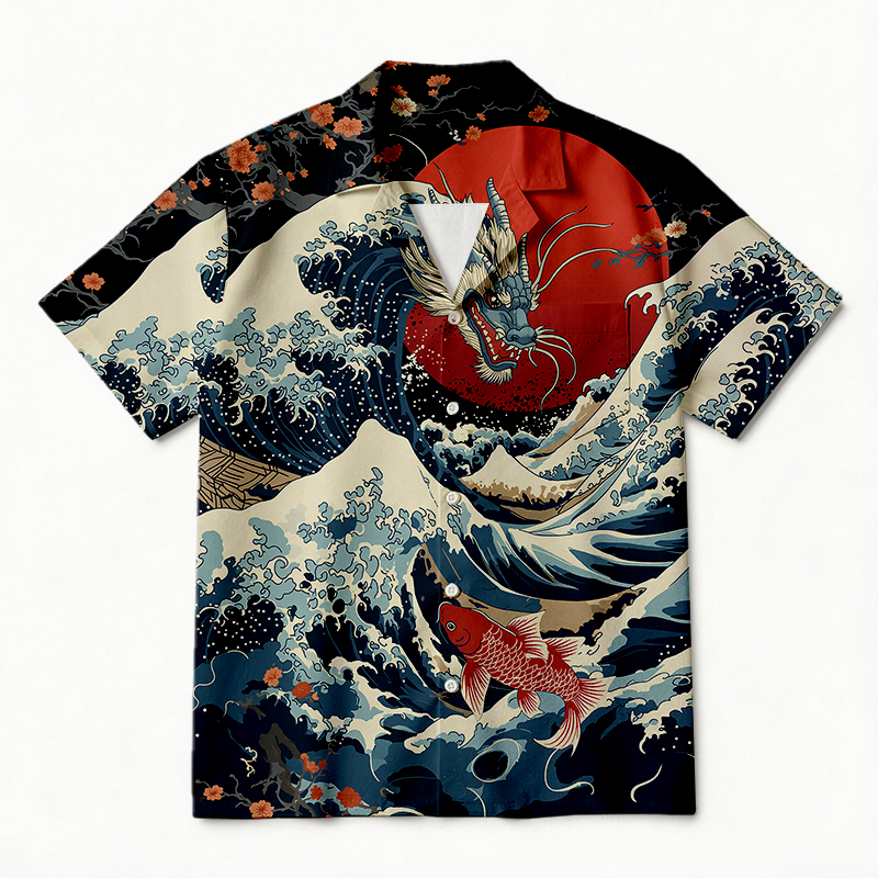 Tokyocanvas Japanese Dragon Koi Fish Hawaiian Shirt