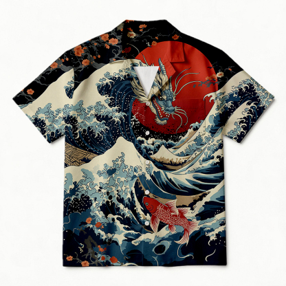 Tokyocanvas Japanese Dragon Koi Fish Hawaiian Shirt