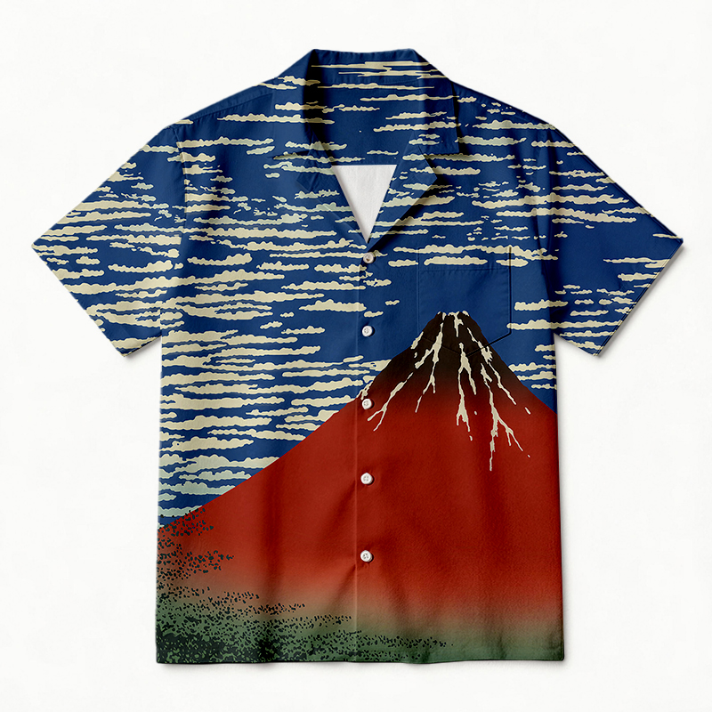 Tokyocanvas Red Fuji Japanese Hawaiian Shirt
