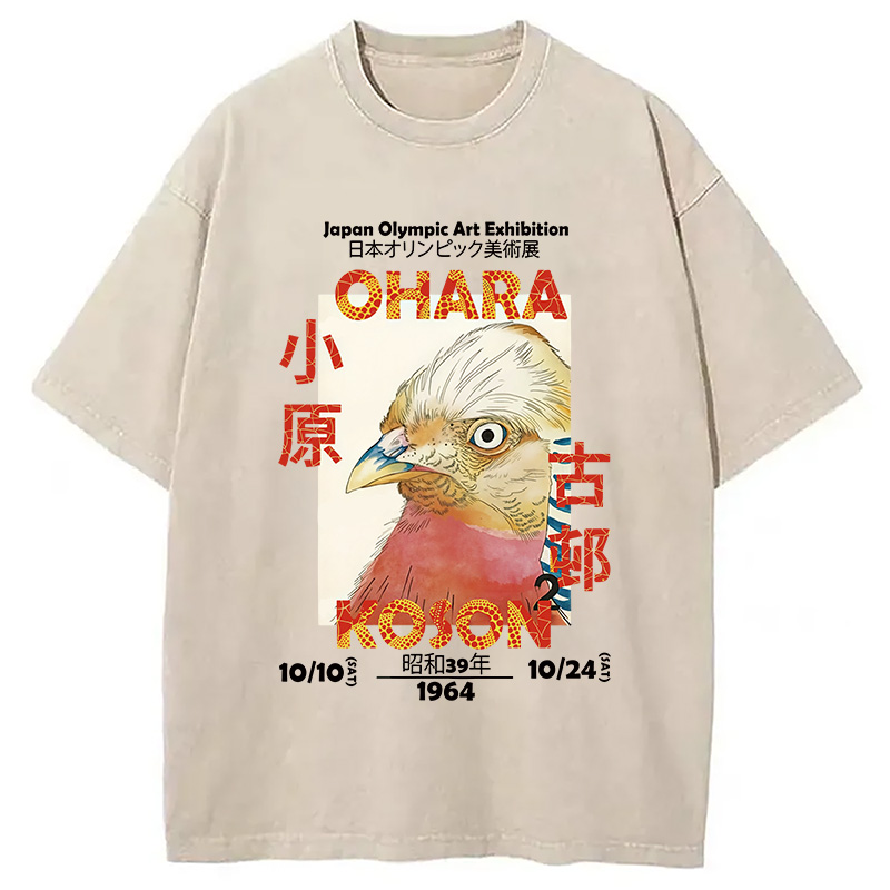 Tokyocanvas Japanese Bird Poster Washed T-Shirt
