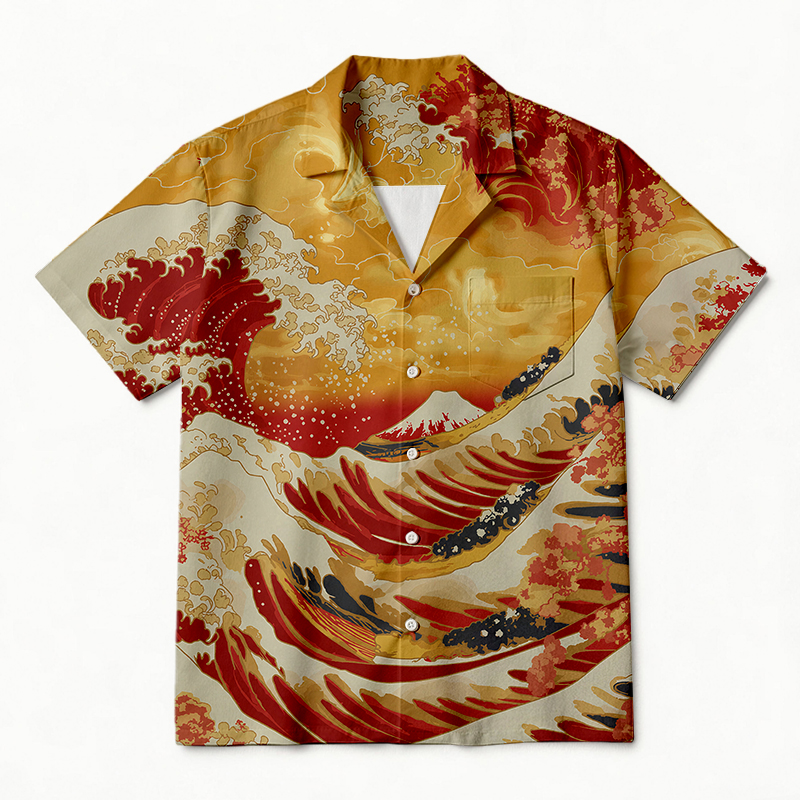 Tokyocanvas Red Wave Hawaiian Shirt