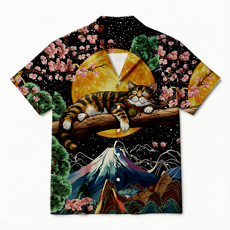 Tokyocanvas Moon Cat Hawaiian Shirt
