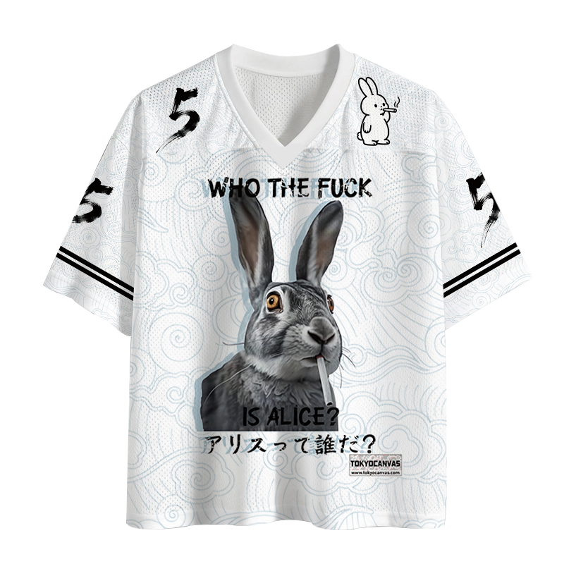 Tokyocanvas Who The Fvck Is Alice Funny Rabbit Smoking Mesh Jersey