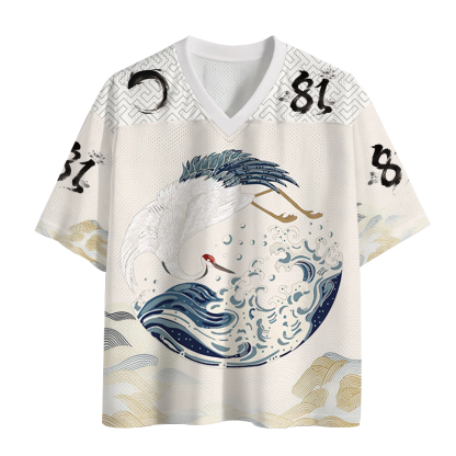 Tokyocanvas Crane Bird Wave Mesh Jersey