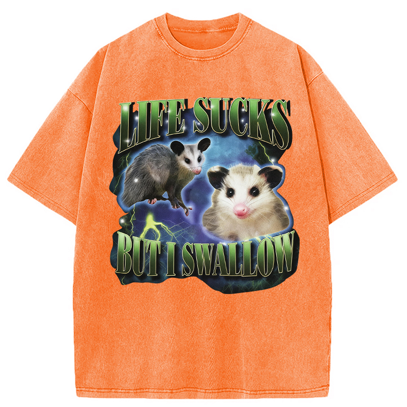 Tokyocanvas Life Sucks But I Swallow Washed T-Shirt