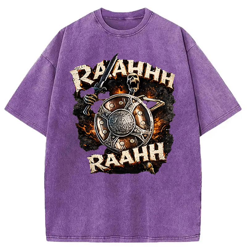 Tokyocanvas Skeleton Banging Shield Funny Washed T-Shirt