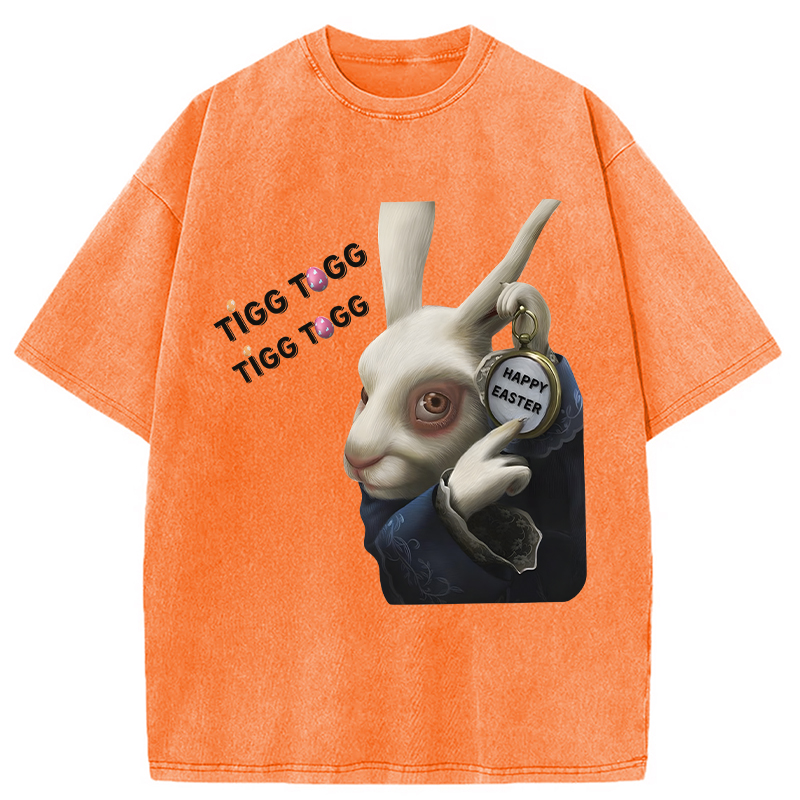 Tokyocanvas Tick Tock Funny Easter Bunny Washed T-Shirt