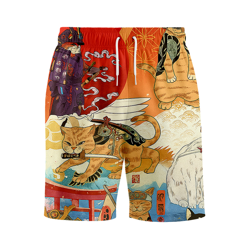 Tokyocanvas Samurai Cat Funny Art Japanese Swim Short