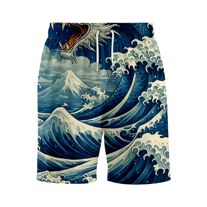 Tokyocanvas Japanese Ukiyoe Wave Dragon Swim Short