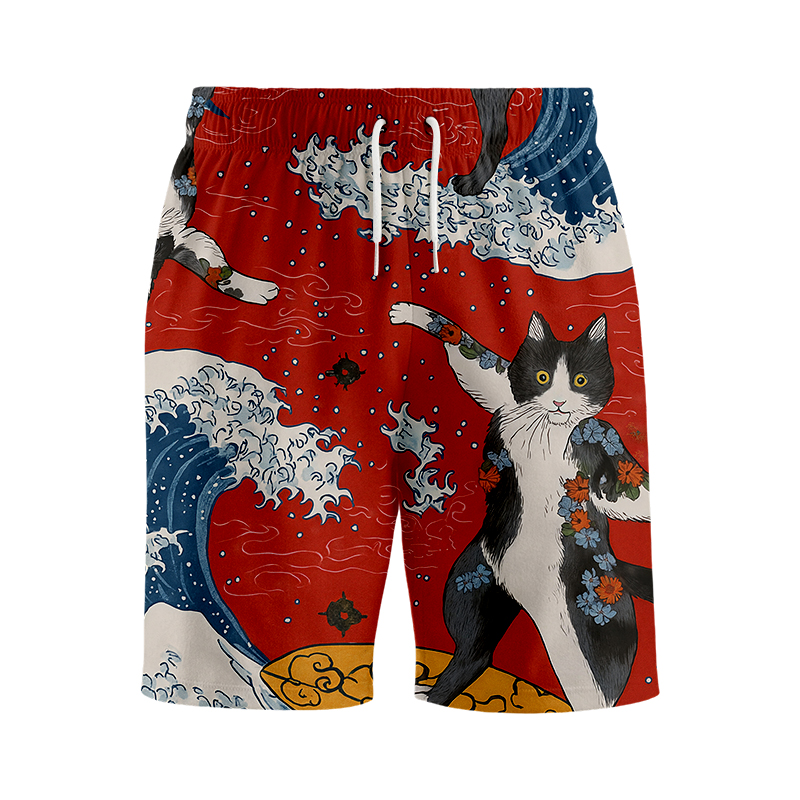 Tokyocanvas Surfing Tattooed Cat Swim Short