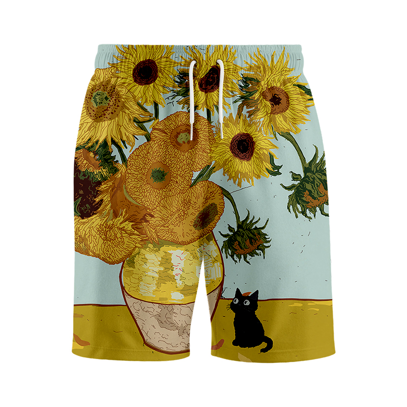 Tokyocanvas Art Print Sunflower Cat Swim Short