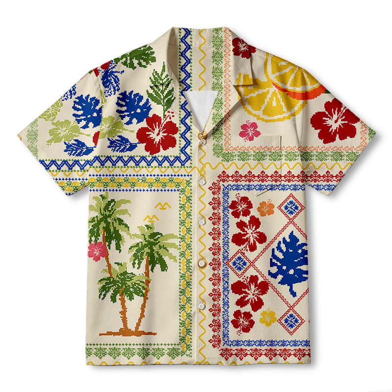 Tokyocanvas Pixel Tropic Lemon Hawaiian Shirt