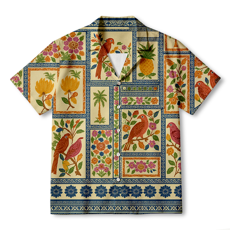 Tokyocanvas Parrot Flower Mosaic Hawaiian Shirt