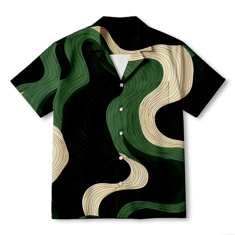 Tokyocanvas Green Wave Contour Hawaiian Shirt