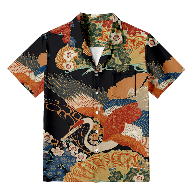 Tokyocanvas Japanese Colorful Crane Hawaiian Shirt