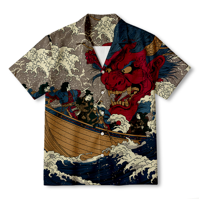 Tokyocanvas Demon And Samurai At Sea Hawaiian Shirt