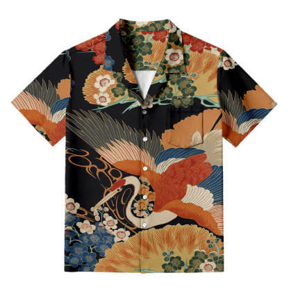 Tokyocanvas Japanese Colorful Crane Hawaiian Shirt