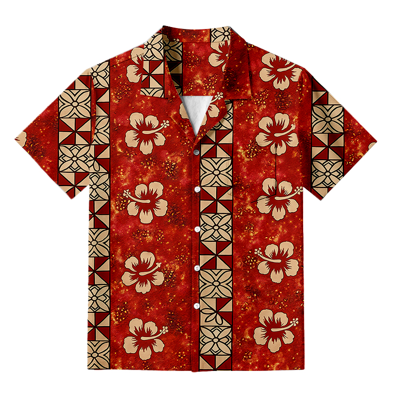 Tokyocanvas Passionate Red & Floral Charm Hawaiian Shirt