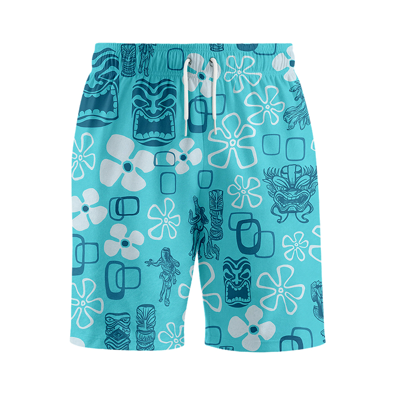 Tokyocanvas Hula Girl & Tiki Seersucker Swim Short